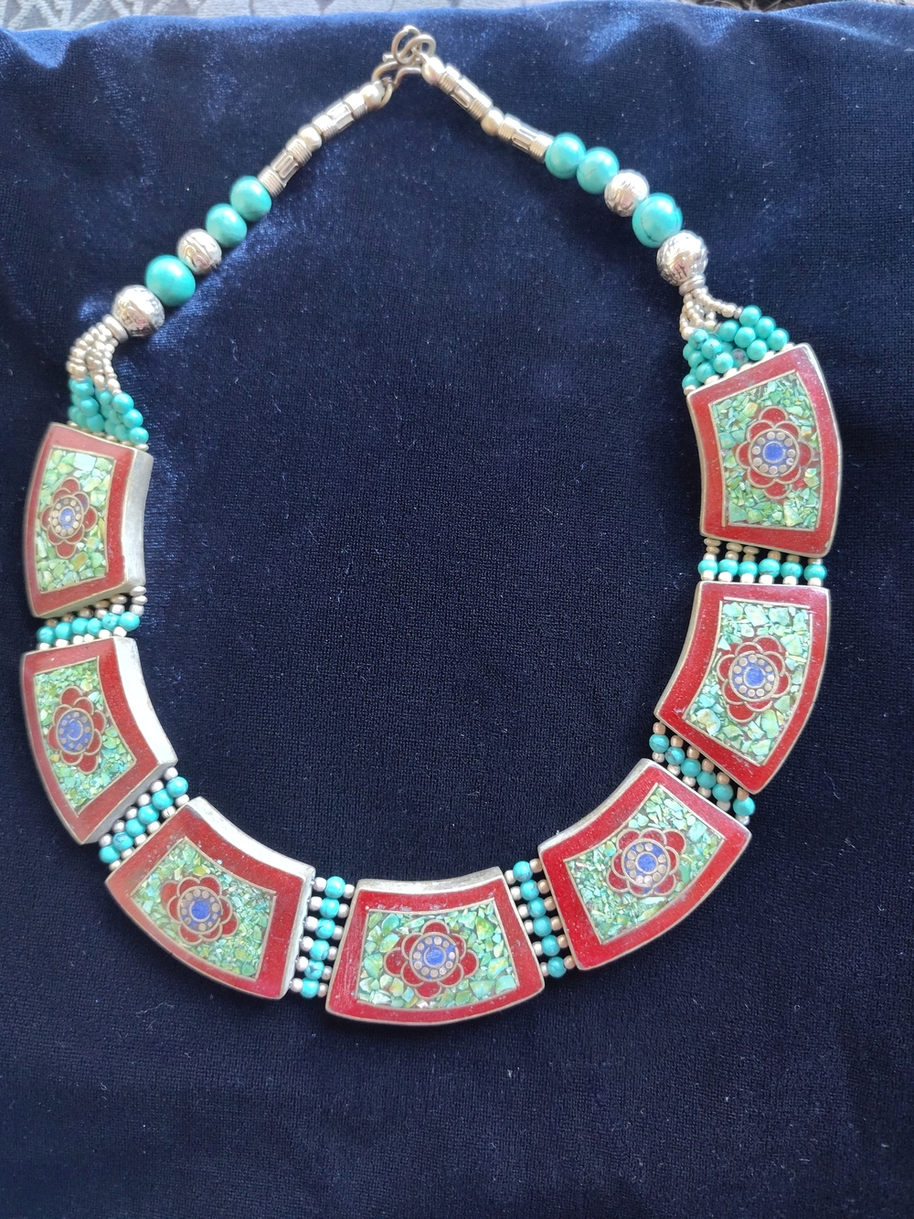 Turquoise & Red Beaded Statement Necklace